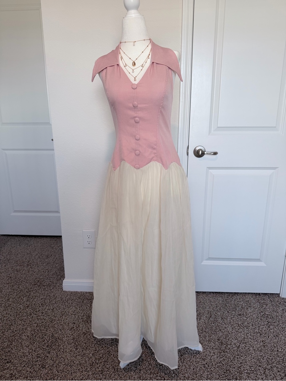 Pink & Ivory Maxi Dress – Size S/small M